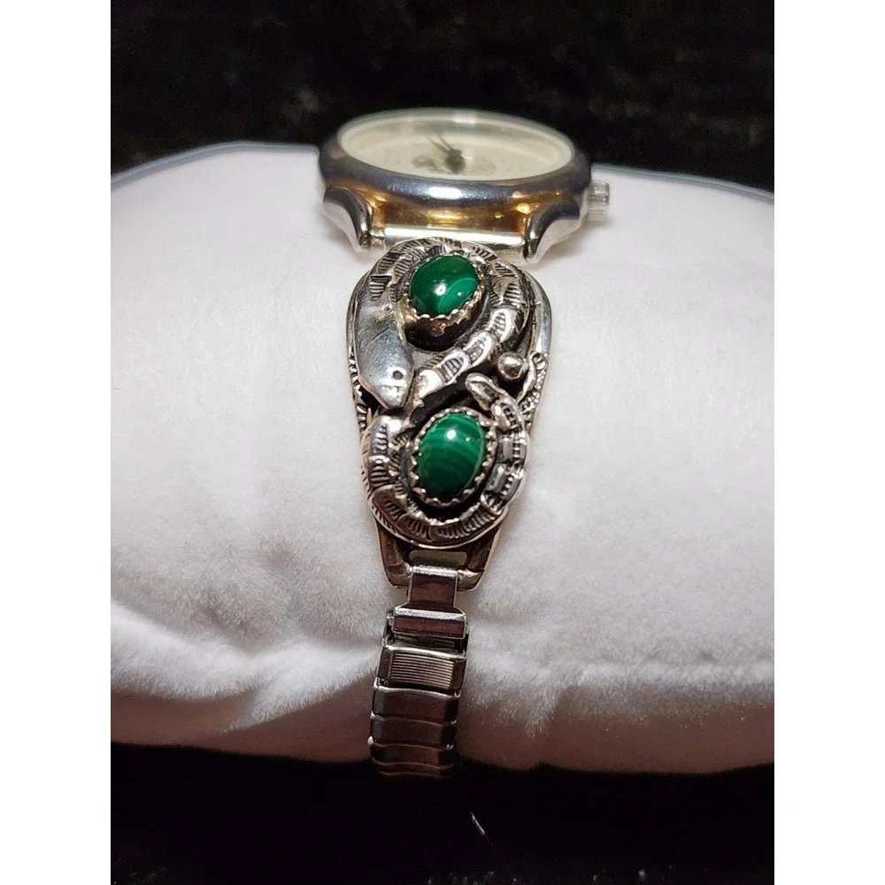 Navajo Michael Perry MP Sterling Silver Malachite Liberty Watch Vintage Running